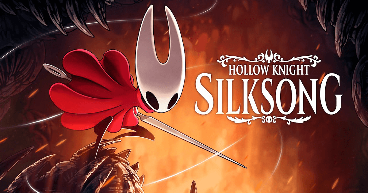the offical banner of hollow knight silksong showing hornet in a combat stance