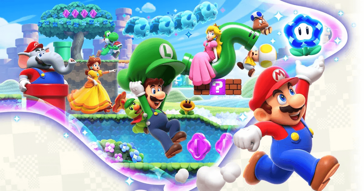 Super Mario Bros Wonder Keyart showing mario and his friends